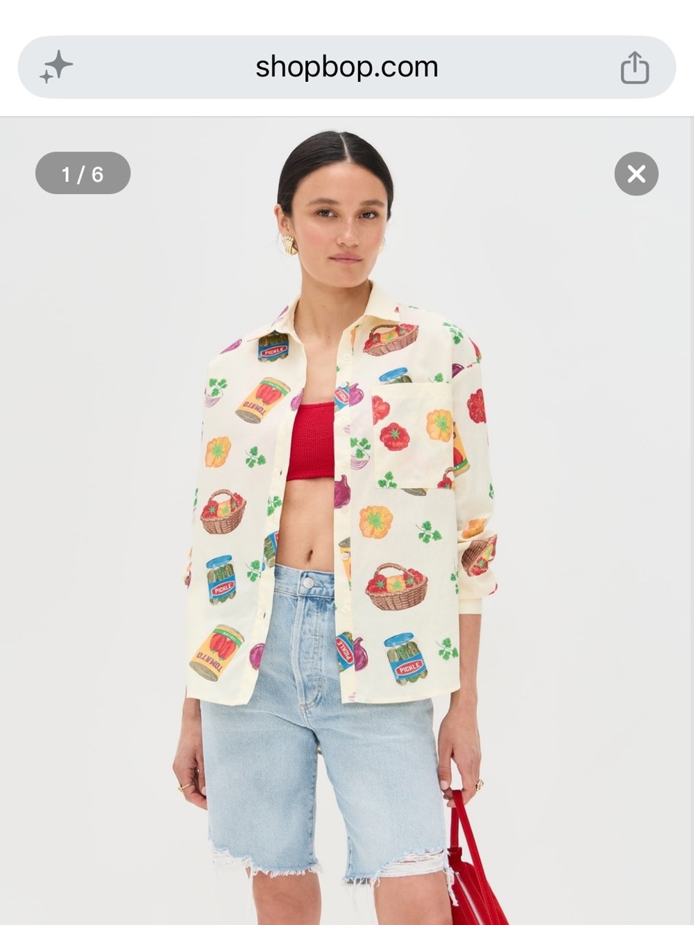 Cream Printed Button-Down Shirt with Colorful Pantry Motif